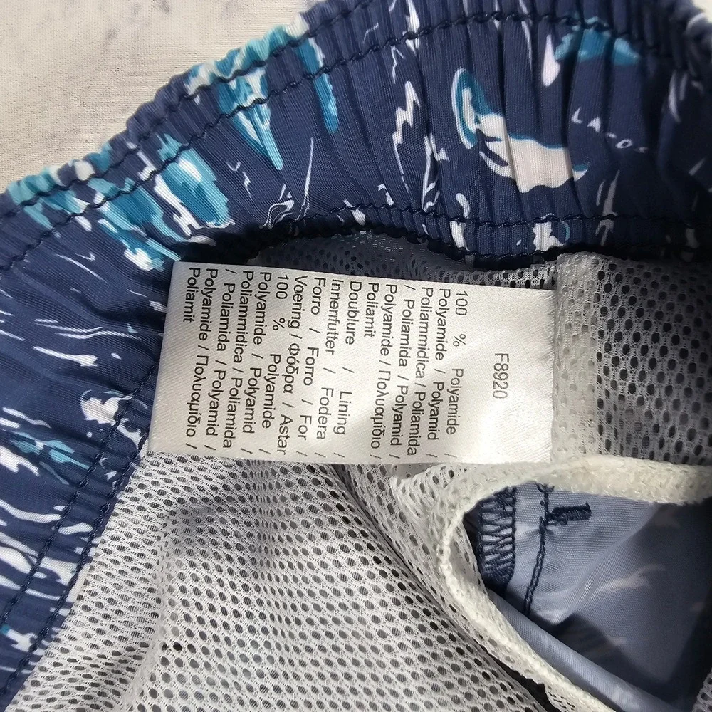 Lacoste Swim Trunks Mens M Blue Nautical Sailboat Print Drawstring Mesh Lining